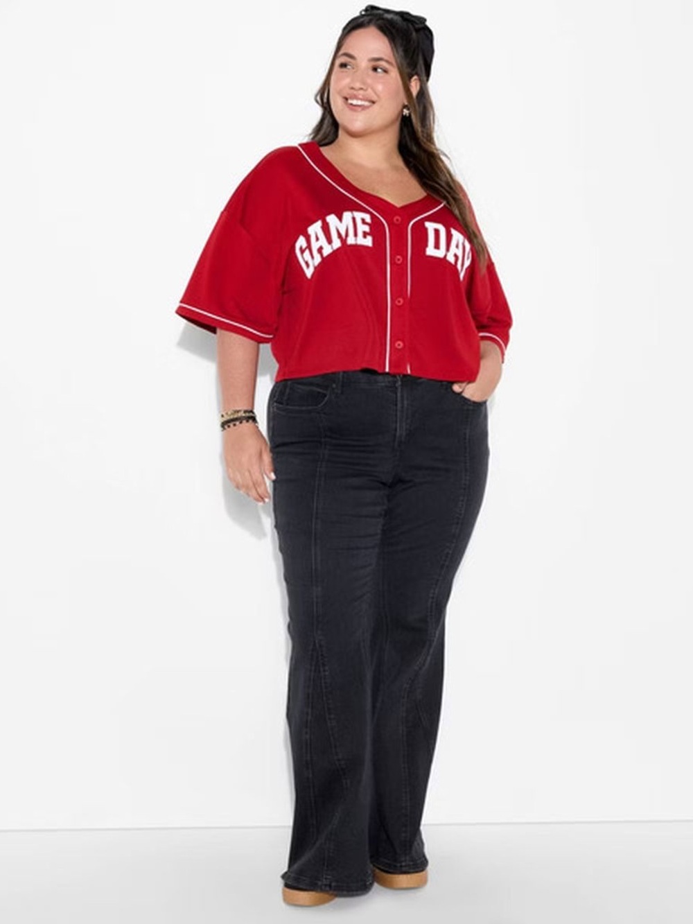 GAME DAY Cropped sports Jersey Top - red size M
